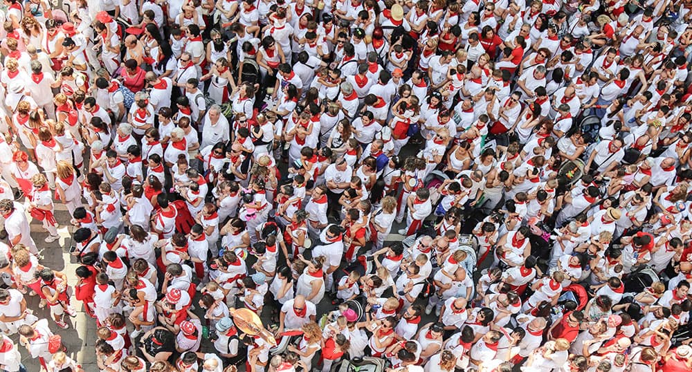 Massive crowd of people at San Fermin festival in Spain