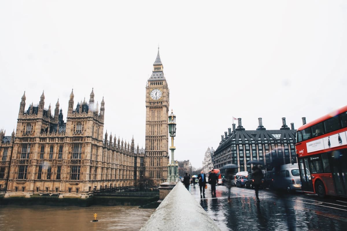 Bridge looking toward Big Ben and Parliament Building in London