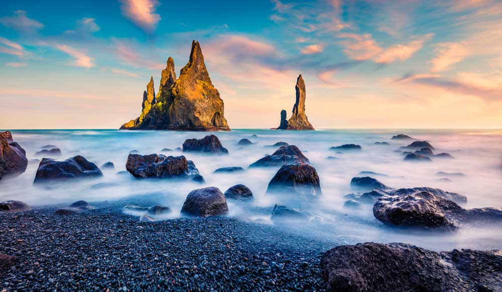 Icy and foggy coastline in Iceland